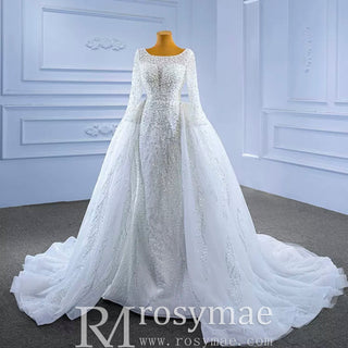 Beading Long Sleeve Wedding Dress with Detachable Skirt - Rosymae