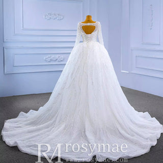 Beading Long Sleeve Wedding Dress with Detachable Skirt - Rosymae