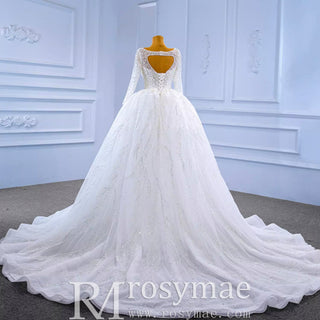 Beading Long Sleeve Wedding Dress with Detachable Skirt - Rosymae