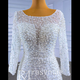 Beading Long Sleeve Wedding Dress with Detachable Skirt - Rosymae