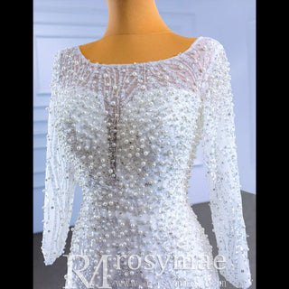 Beading Long Sleeve Wedding Dress with Detachable Skirt - Rosymae