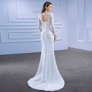 Beading Long Sleeve Wedding Dress with Detachable Skirt - Rosymae