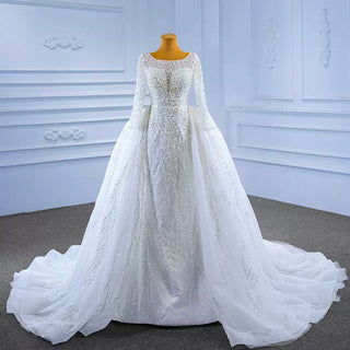 Beading Long Sleeve Wedding Dress with Detachable Skirt - Rosymae