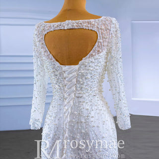 Beading Long Sleeve Wedding Dress with Detachable Skirt - Rosymae