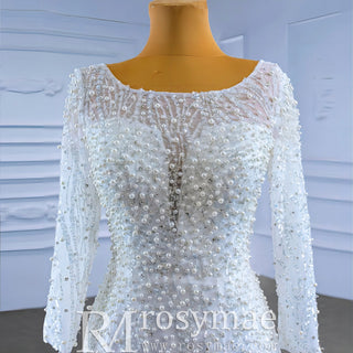 Beading Long Sleeve Wedding Dress with Detachable Skirt - Rosymae
