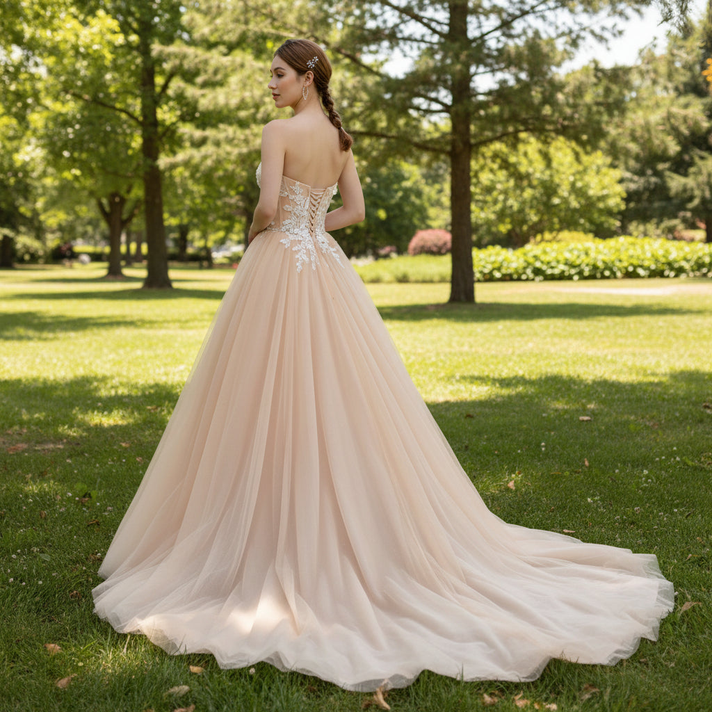 Classic Sweetheart Tulle A Line Wedding Dresses in Nude Color Rosymae Classic Sweetheart Tulle A Line Wedding Dresses in Nude Color Rosymae