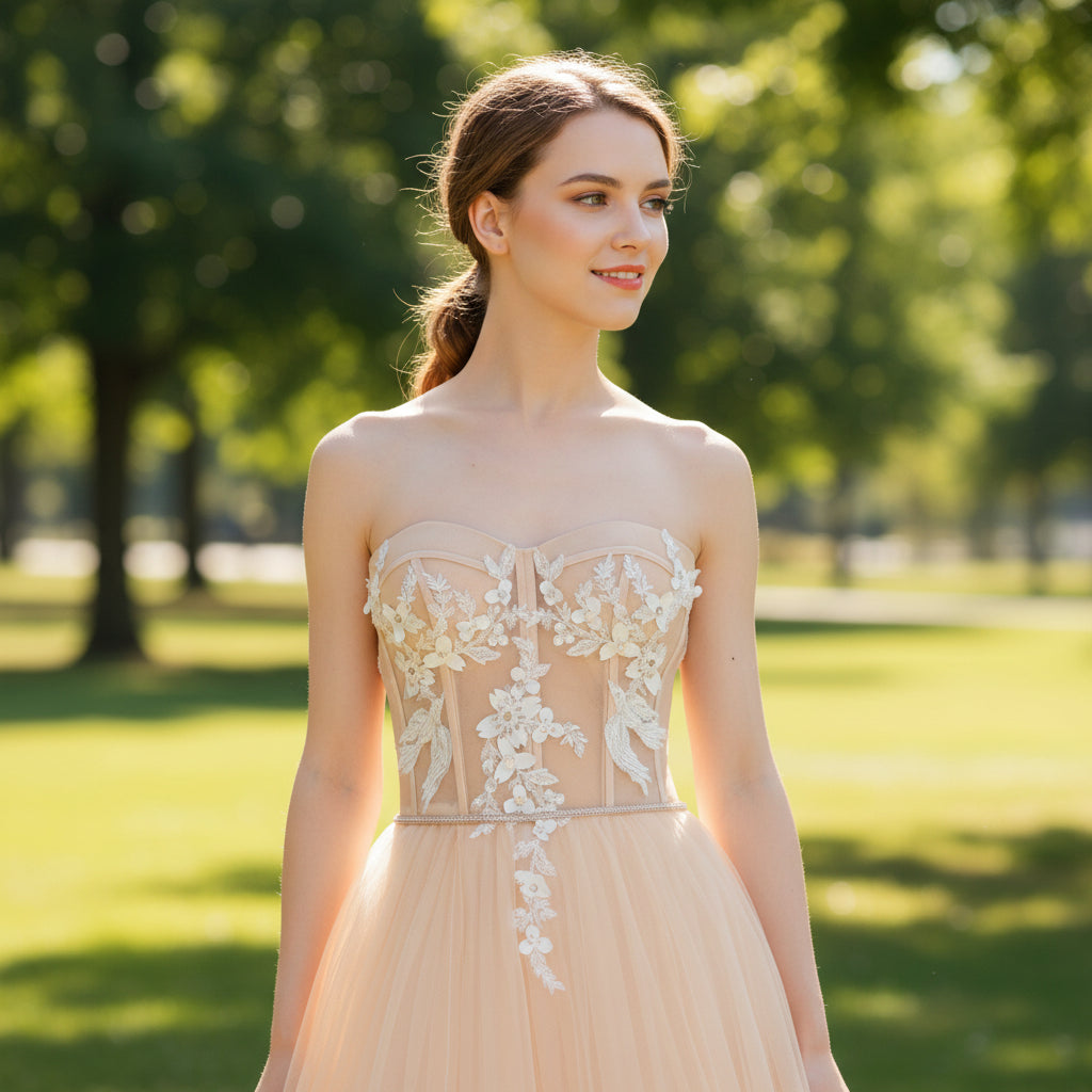 Classic Sweetheart Tulle A Line Wedding Dresses in Nude Color Rosymae Classic Sweetheart Tulle A Line Wedding Dresses in Nude Color Rosymae