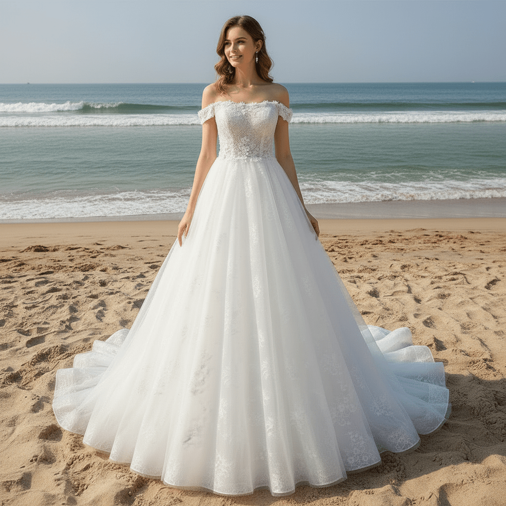 Best Off the Shoulder Sheer Bodice A Line Lace Wedding Dress - Rosymae
