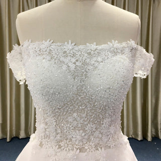 Best Off the Shoulder Sheer Bodice A Line Lace Wedding Dress - Rosymae