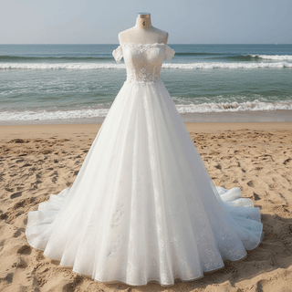 Best Off the Shoulder Sheer Bodice A Line Lace Wedding Dress - Rosymae