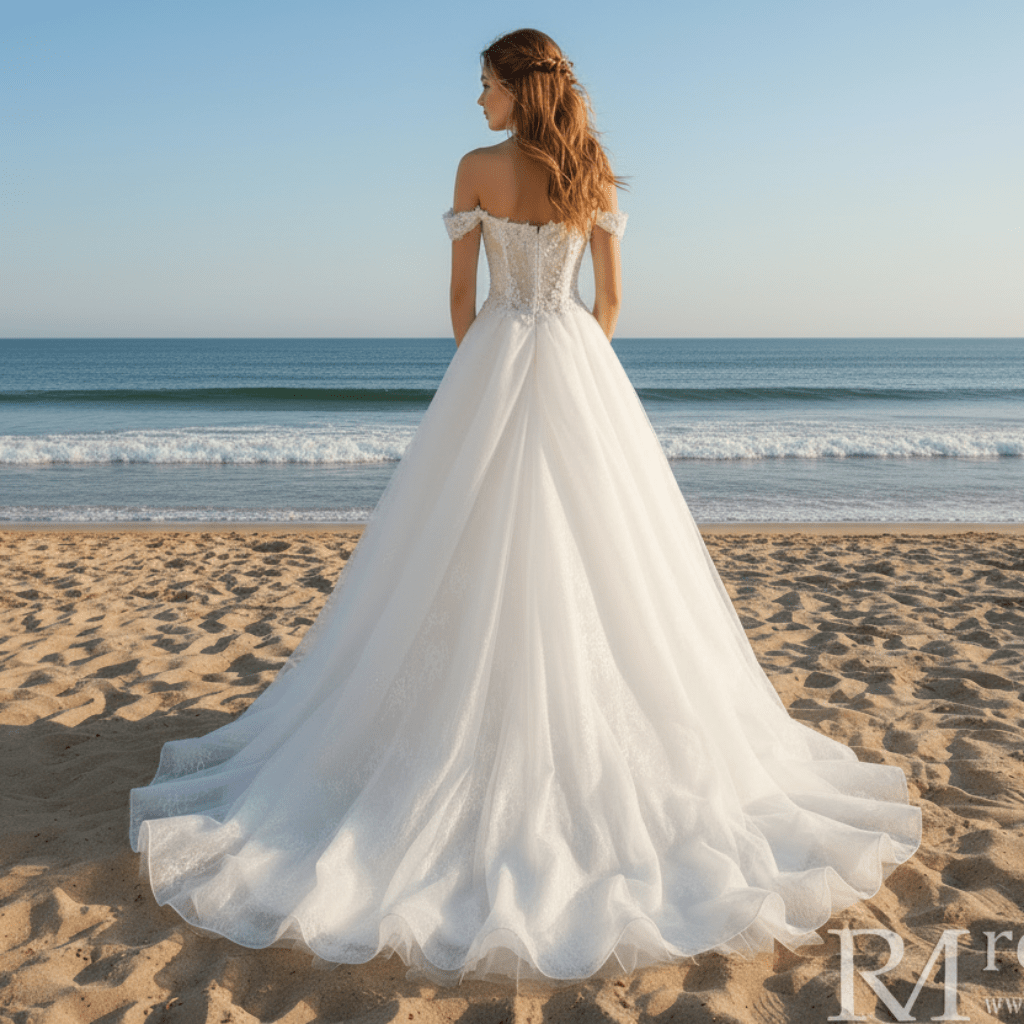 Best Off the Shoulder Sheer Bodice A Line Lace Wedding Dress - Rosymae