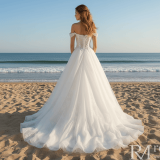 Best Off the Shoulder Sheer Bodice A Line Lace Wedding Dress - Rosymae