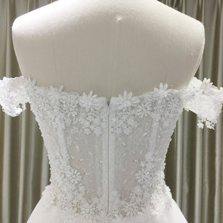 Best Off the Shoulder Sheer Bodice A Line Lace Wedding Dress - Rosymae