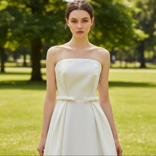 Best Strapless Straight Neckline Wedding Dress with Ruched - Rosymae