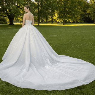 Big Puffy Skirt Ball Gown Strapless Wedding Dresses for Outdoor - Rosymae