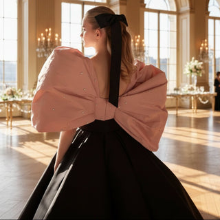 Big Puffy Sleeve Black & Pink Formal Dress Party Gowns Floor Length - Rosymae