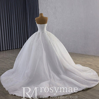 Big Train Strapless Puffy Skirt Ball Gown Wedding Dress with Pearls - Rosymae