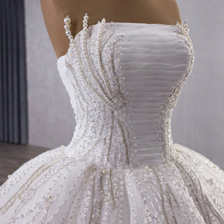 Big Train Strapless Puffy Skirt Ball Gown Wedding Dress with Pearls - Rosymae