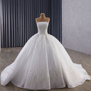 Big Train Strapless Puffy Skirt Ball Gown Wedding Dress with Pearls - Rosymae