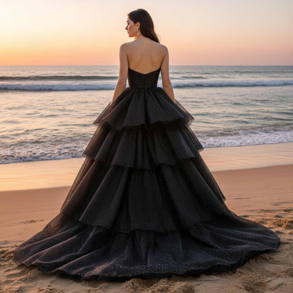 Strapless A-line Black Wedding Dress with V Neckline for Women Rosymae Strapless A-line Black Wedding Dress with V Neckline for Women Rosymae