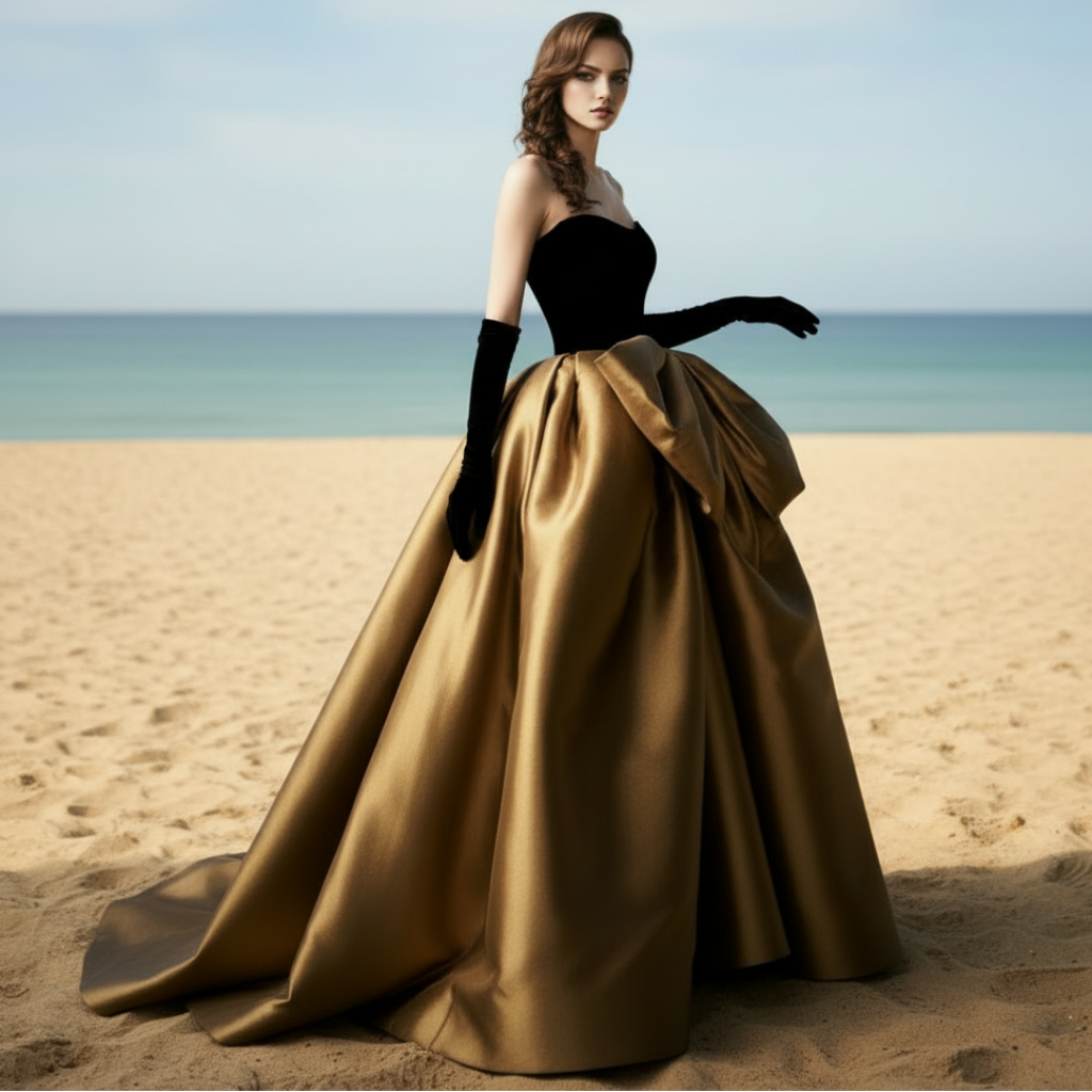 Black Velvet and Champagne Satin Long Prom Dress Formal Gown Custom Color / 18 Black Velvet and Champagne Satin Long Prom Dress Formal Gown Custom Color / 18