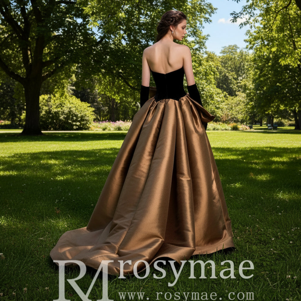 Black Velvet and Champagne Satin Long Prom Dress Formal Gown Custom Color / 18 Black Velvet and Champagne Satin Long Prom Dress Formal Gown Custom Color / 18