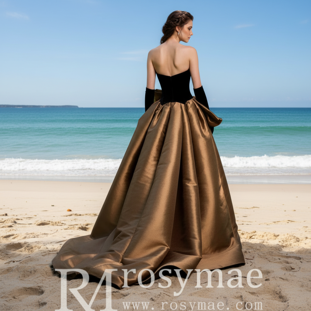 Black Velvet and Champagne Satin Long Prom Dress Formal Gown Custom Color / 18 Black Velvet and Champagne Satin Long Prom Dress Formal Gown Custom Color / 18
