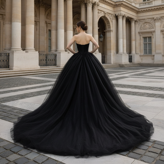 Elegant Black Ball Gown Wedding Dress Strapless Neck
