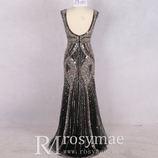 Black Fitted Mermaid Dress with Sparkly Crystals Prom Party Gown - Rosymae