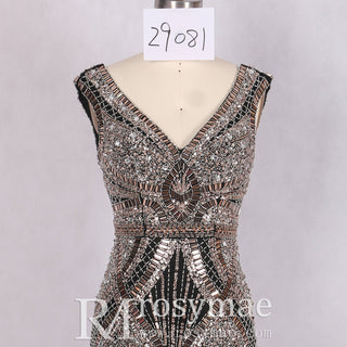 Black Fitted Mermaid Dress with Sparkly Crystals Prom Party Gown - Rosymae
