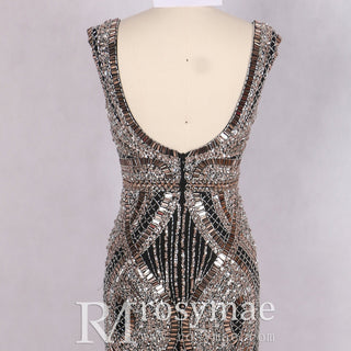 Black Fitted Mermaid Dress with Sparkly Crystals Prom Party Gown - Rosymae