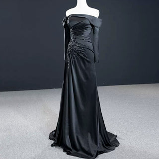Black High Slit A-Line Beaded Party Gowns Evening Dress - Rosymae