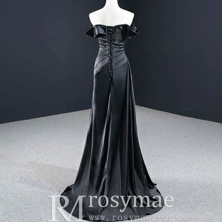 Black High Slit A-Line Beaded Party Gowns Evening Dress - Rosymae