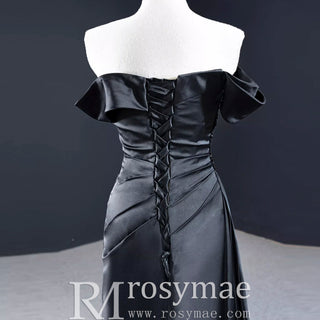 Black High Slit A-Line Beaded Party Gowns Evening Dress - Rosymae