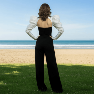 Black Jumpsuit With Long Sleeve Wrap and Pocket for Fashion Women - Rosymae