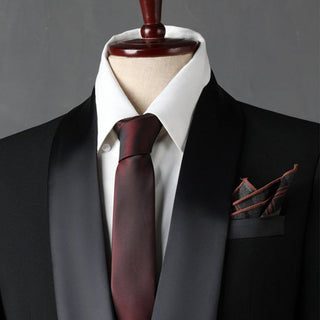 Black Korean Style Slim Fit Wedding Groomsman Men's Suit Set - Rosymae