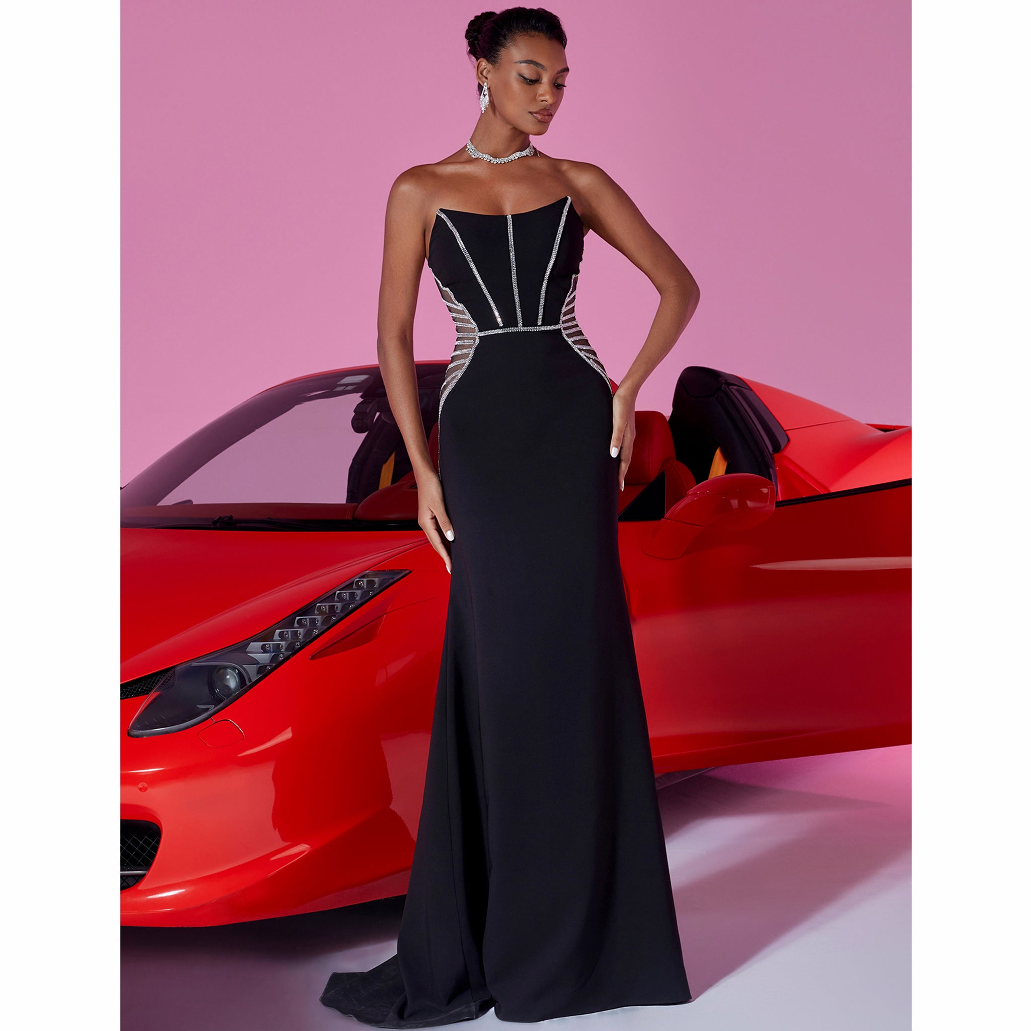 Black Strapless Maxi Dress Cut-Out Fit and Flare Prom Gown BP049 Black / S Black Strapless Maxi Dress Cut-Out Fit and Flare Prom Gown BP049 Black / S