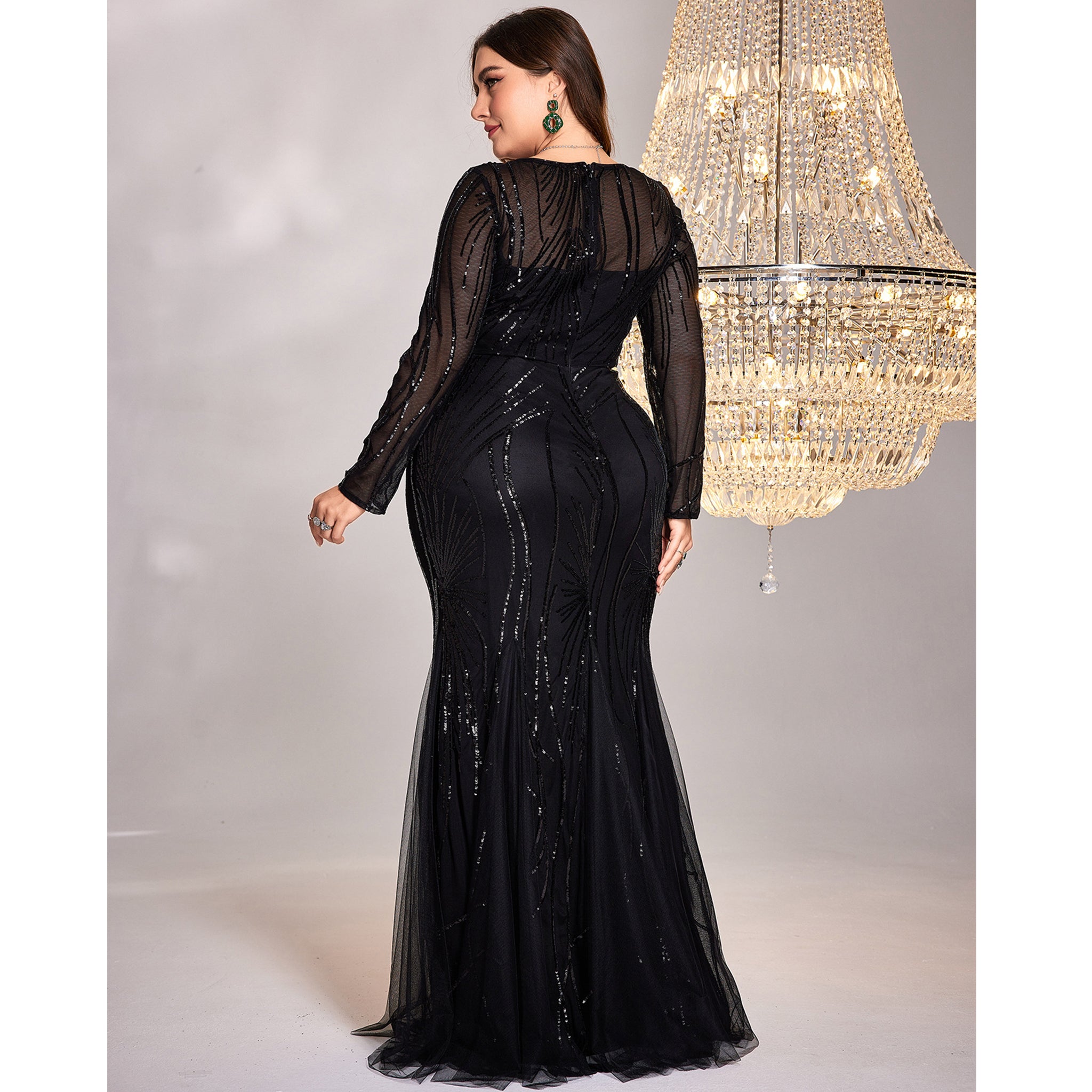 Black Sequins Long Sleeves Formal Evening Dress Plus Prom Dress Wine Crimson / 22W Black Sequins Long Sleeves Formal Evening Dress Plus Prom Dress Wine Crimson / 22W
