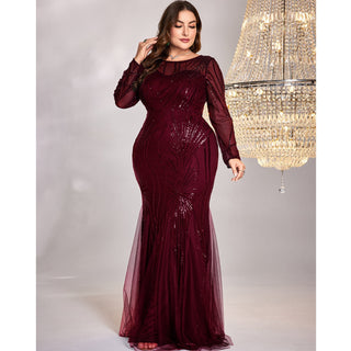 Black Sequins Long Sleeves Formal Evening Dress Plus Prom Dress - Rosymae
