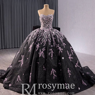 Black Shimmering Wedding Gown Off the Shoulder Quinceanera Dress - Rosymae