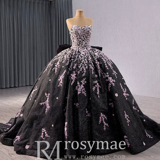 Black Shimmering Wedding Gown Off the Shoulder Quinceanera Dress - Rosymae