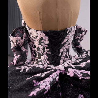 Black Shimmering Wedding Gown Off the Shoulder Quinceanera Dress - Rosymae
