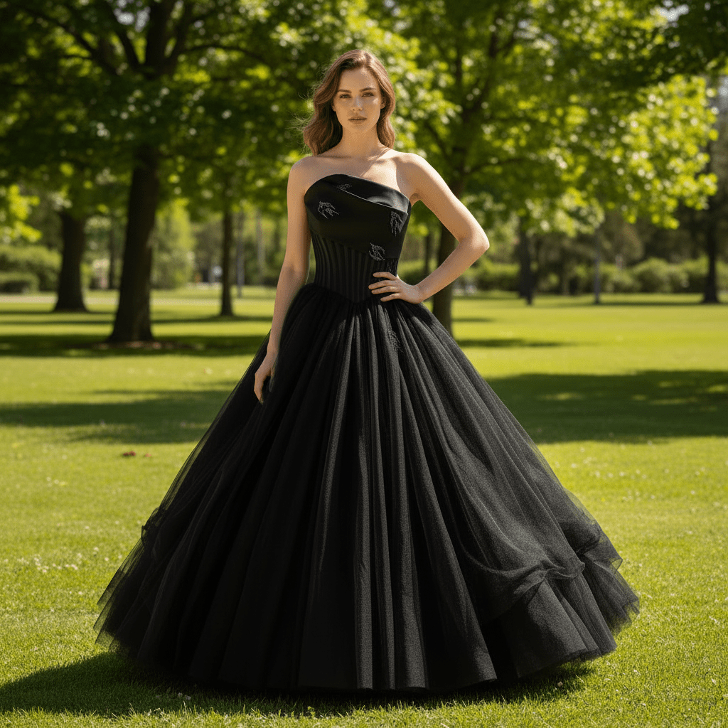 Black Strapless Ball Gown Wedding Dresses and Bridal Gowns - Rosymae