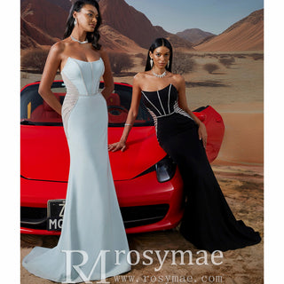 Black Strapless Maxi Dress Cut-Out Fit and Flare Prom Gown BP049 - Rosymae