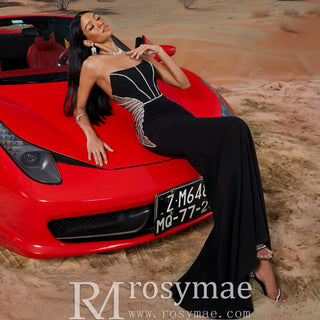 Black Strapless Maxi Dress Cut-Out Fit and Flare Prom Gown BP049 - Rosymae