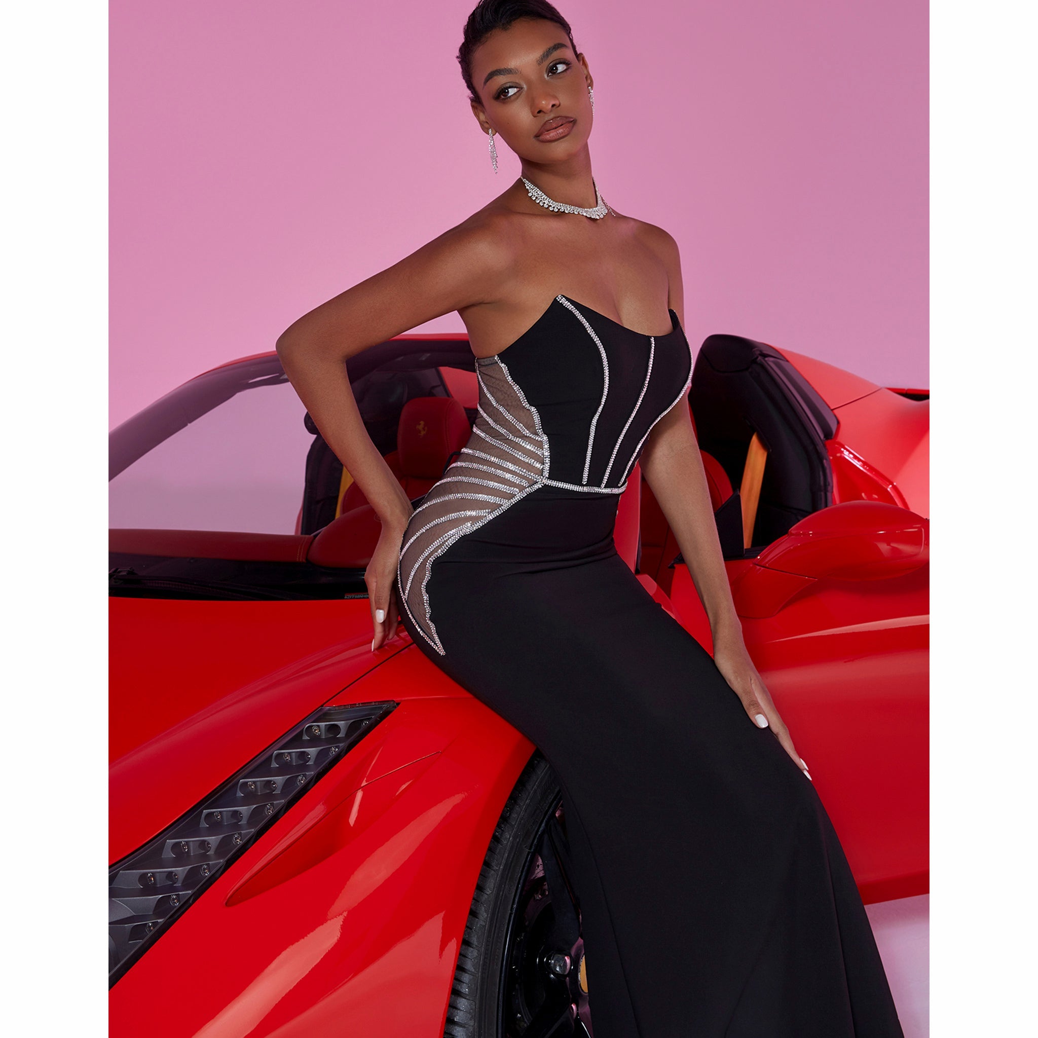 Black Strapless Maxi Dress Cut-Out Fit and Flare Prom Gown BP049 - Rosymae