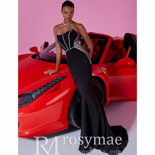 Black Strapless Maxi Dress Cut-Out Fit and Flare Prom Gown BP049 - Rosymae