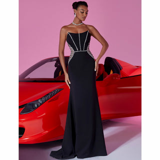 Black Strapless Maxi Dress Cut-Out Fit and Flare Prom Gown BP049 - Rosymae
