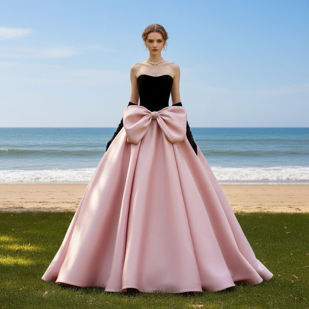 Strapless Black and Pink Wedding Dress with Bowknot Rosymae Strapless Black and Pink Wedding Dress with Bowknot Rosymae