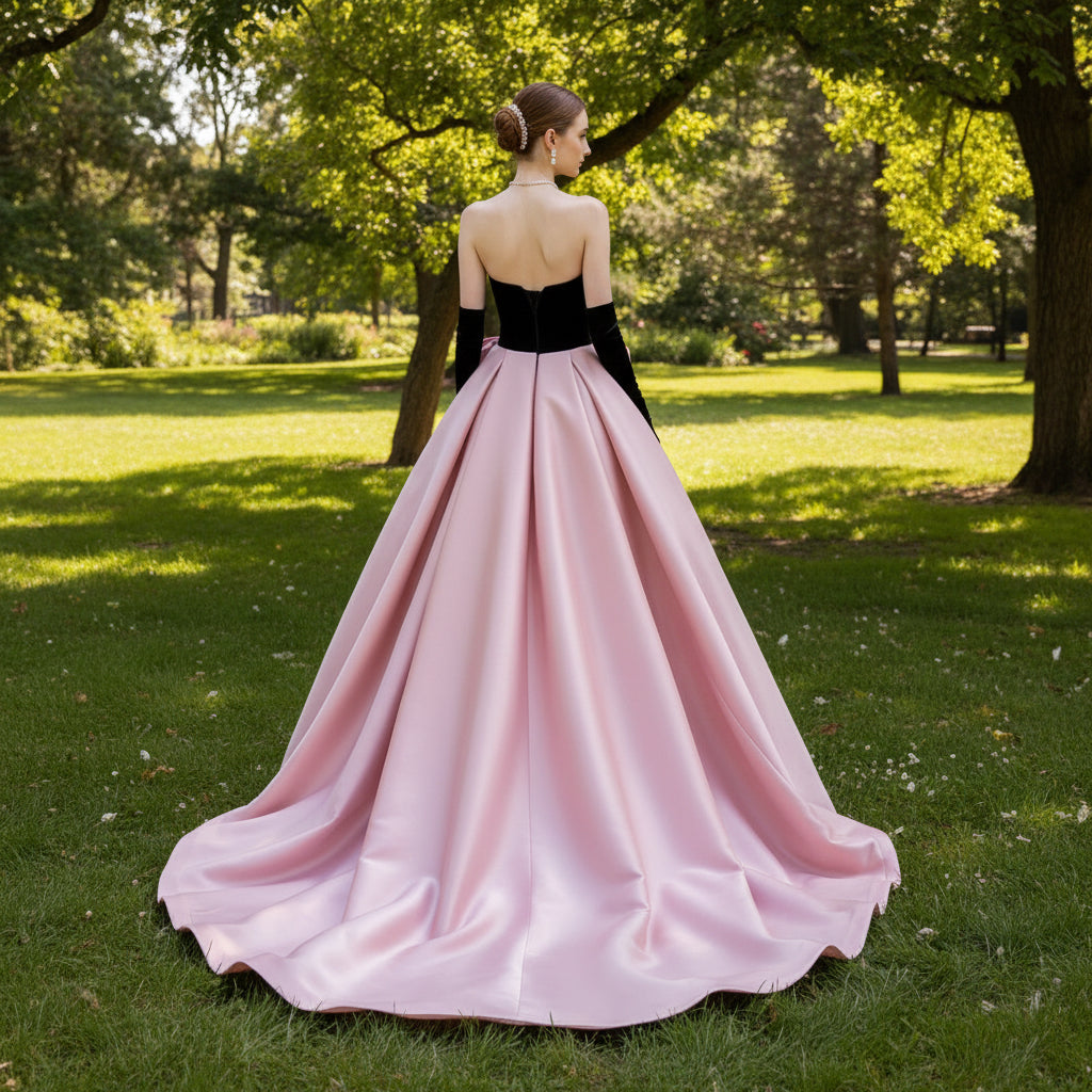 Strapless Black and Pink Wedding Dress with Bowknot Rosymae Strapless Black and Pink Wedding Dress with Bowknot Rosymae